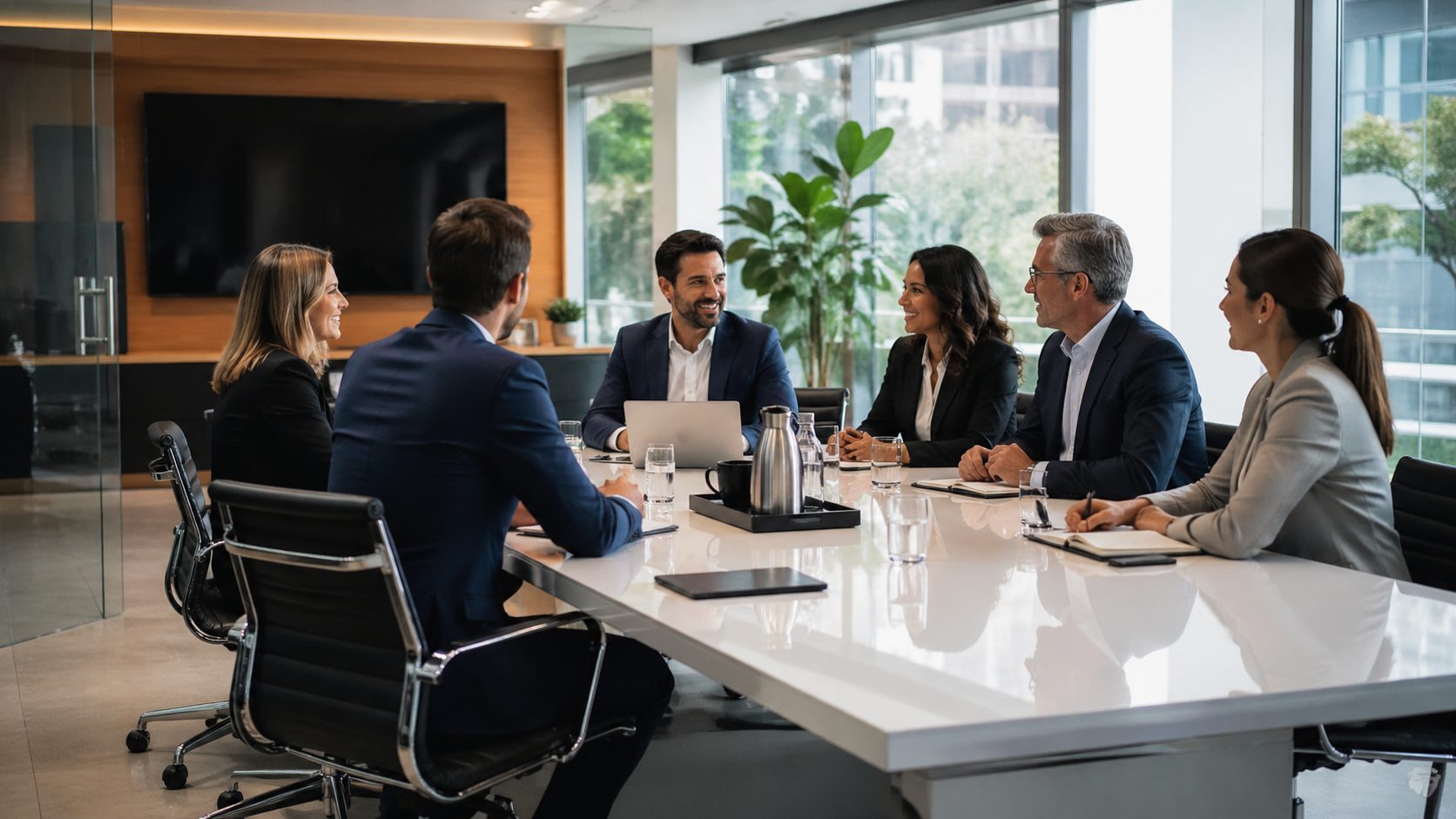 Réunion professionnelle dans un bureau propre et lumineux favorisant la concentration et le confort des participants