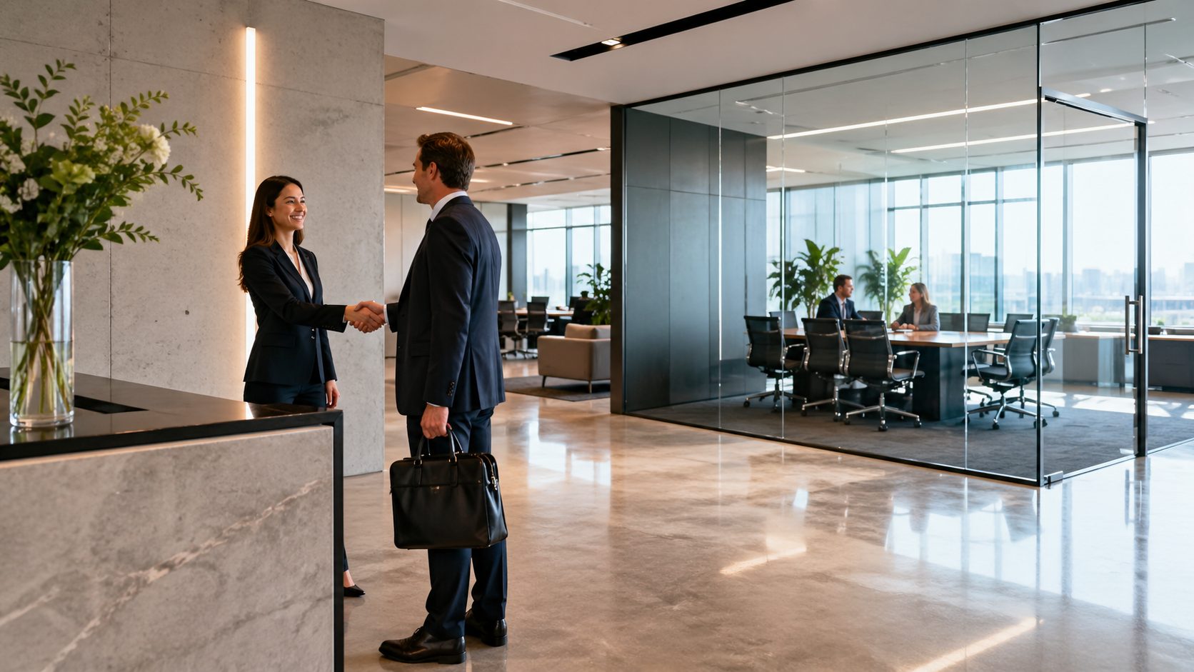 Accueil professionnel dans des bureaux propres et modernes renforçant la crédibilité d’une entreprise