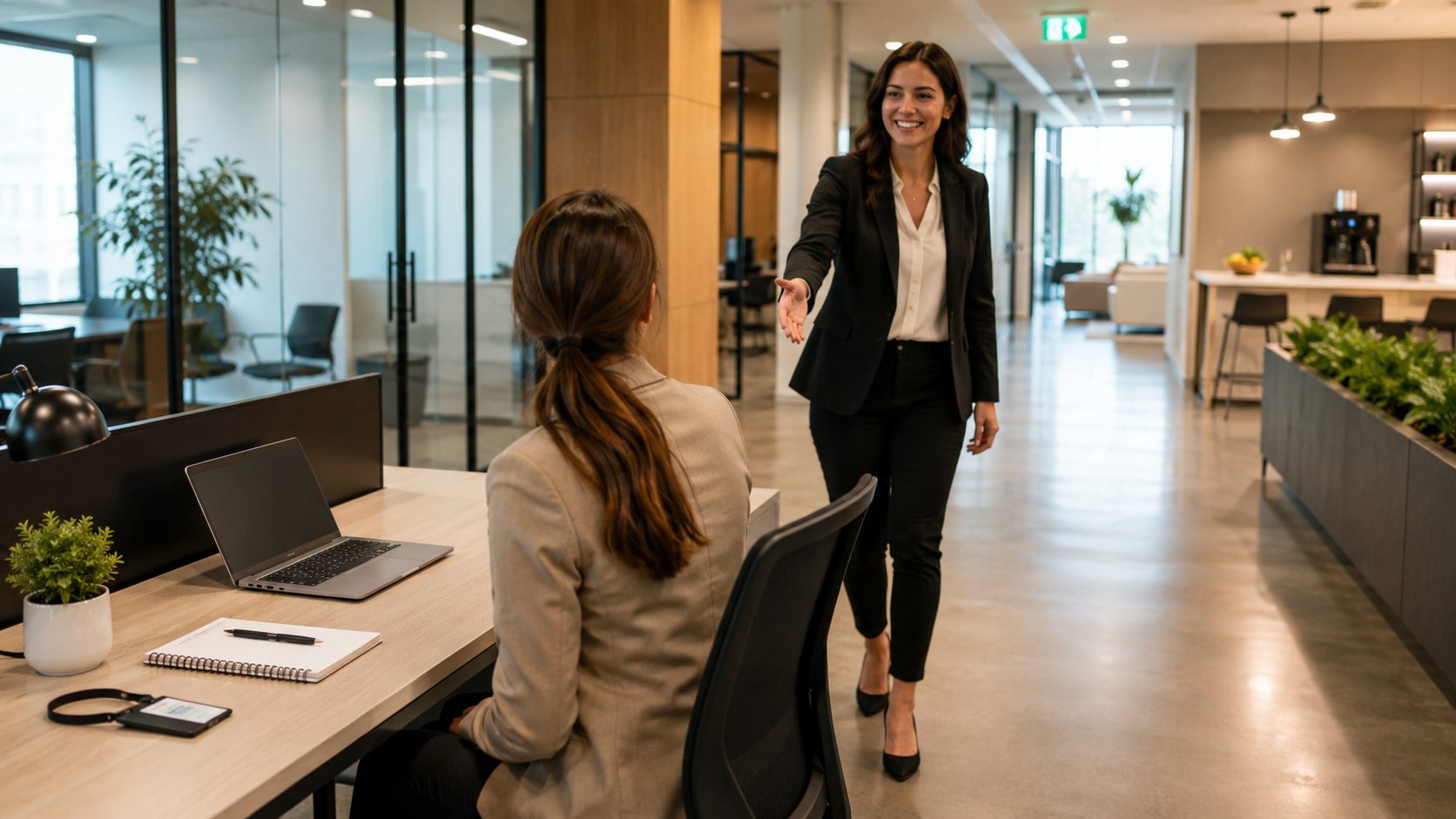Nouveau salarié accueilli dans un bureau propre et soigné dès son premier jour
