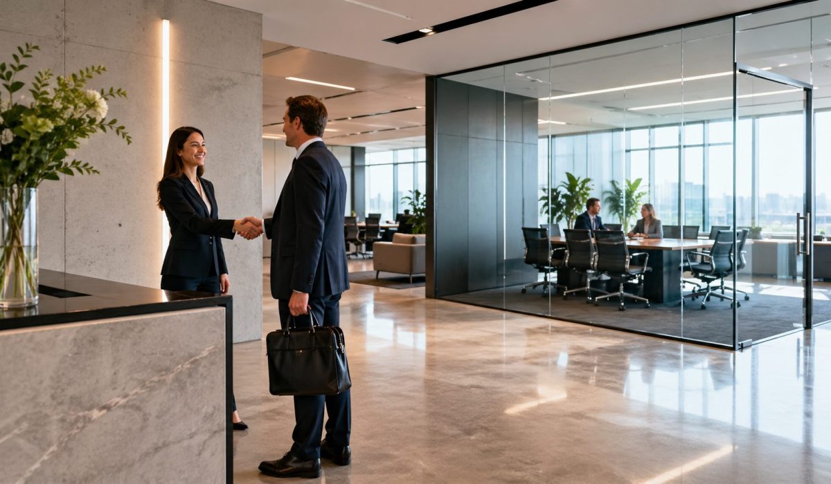 Accueil professionnel dans des bureaux propres et modernes renforçant la crédibilité d’une entreprise