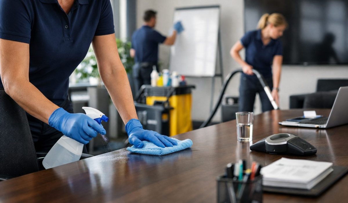 Nettoyage professionnel d’une salle de réunion pour garantir un espace de travail propre, sain et accueillant