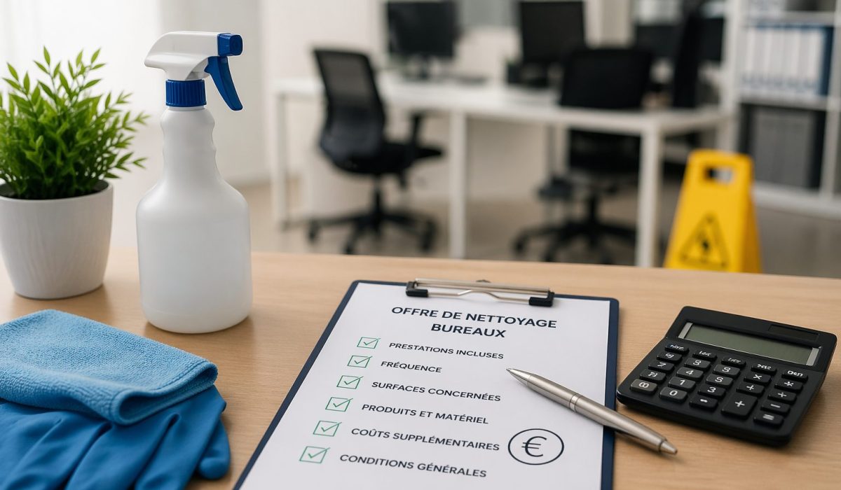 Checklist sur un bureau dans un open space pour analyser une offre de nettoyage de bureaux et éviter les coûts cachés