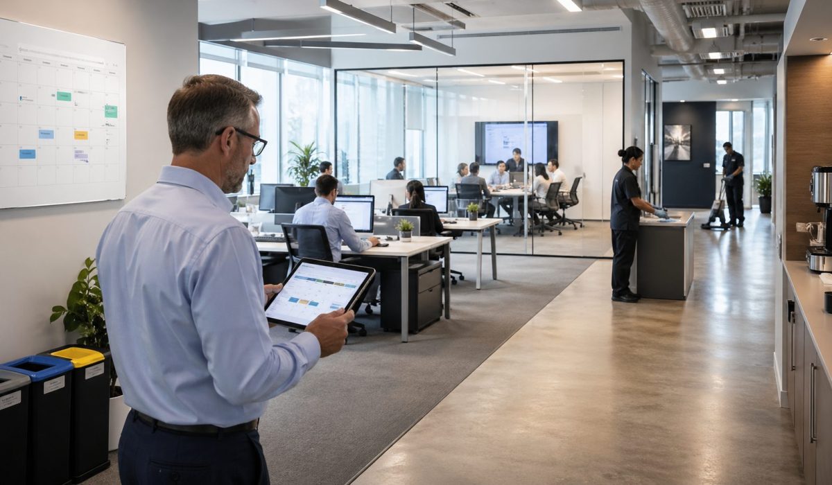 Planification de l’entretien de bureaux selon les périodes fortes et creuses dans un espace de travail moderne